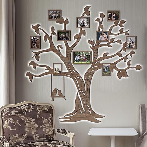 Miniatura 5 de 51x50" 3D LED Wood Family Tree Wall Stickers with Frame Pictures NEST Wall Decor Living Room Bedroom Home Decoration Family Wall Decor Decoraciones