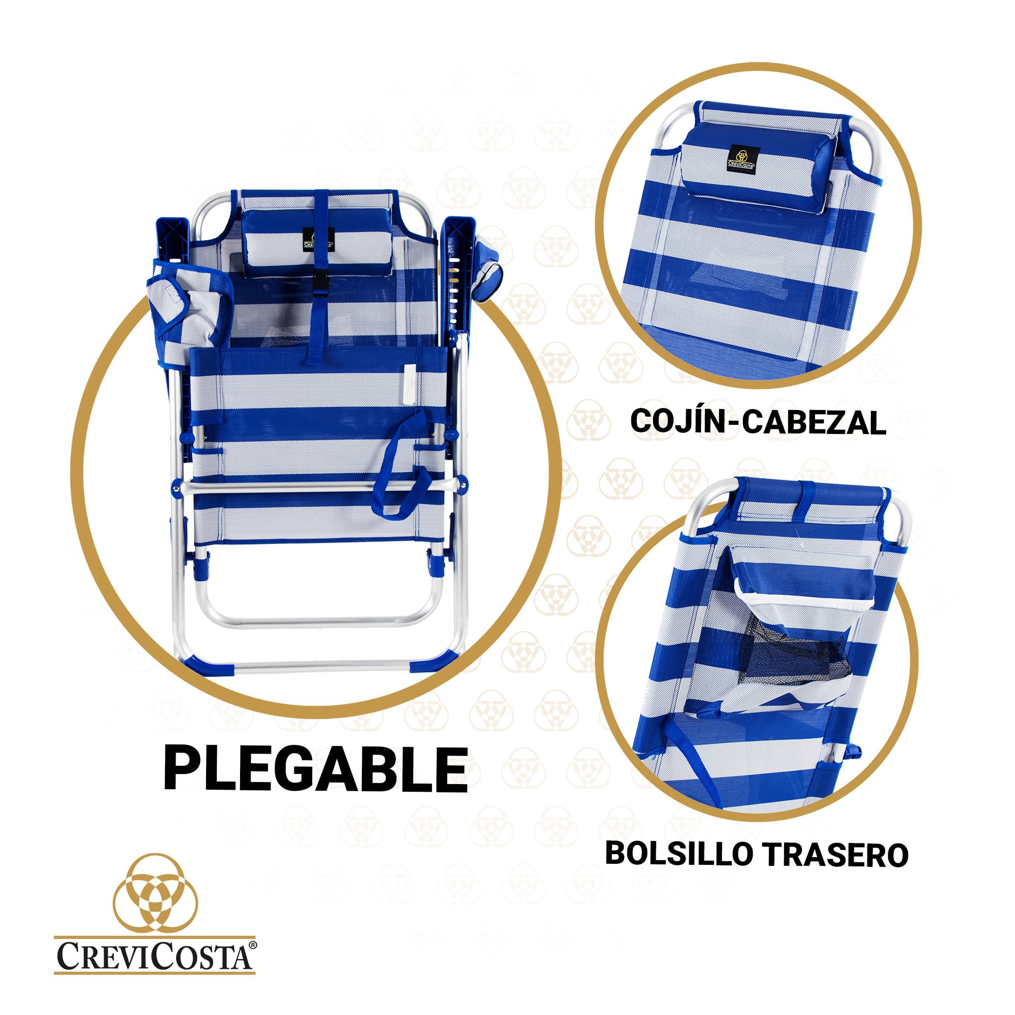 CREVICOSTA QUALITY MARK MARCAS DE CALIDAD Aquarius 2012 Sedia A Sdraio Spiaggia Pieghevole E Reclinabile Alluminio Marinara Mediano 86393892