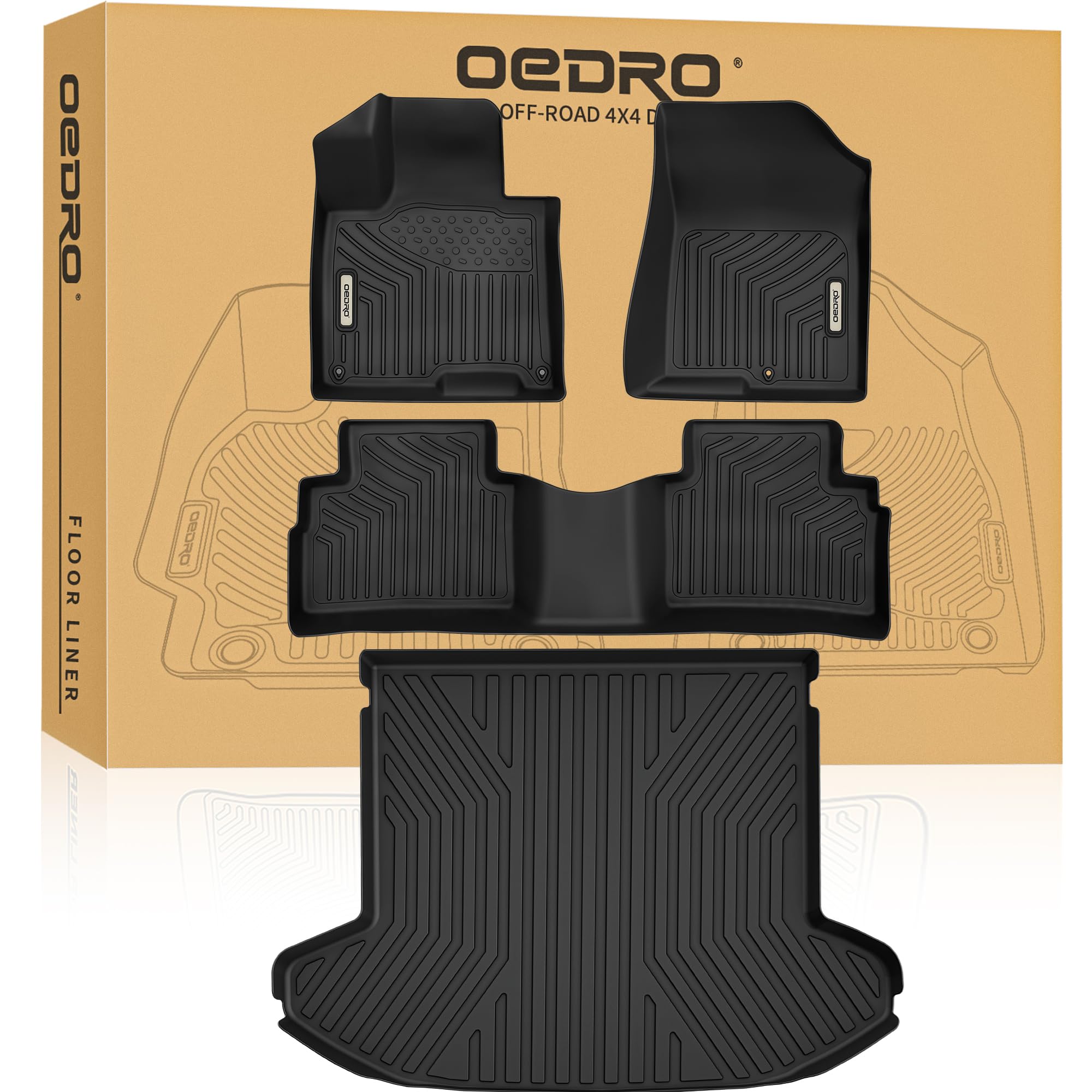 OEDRO Floor Mats for 2023 2024 2025 2026 Kia Sportage (Not for Hybrid), TPE All Weather Custom Fit for Kia Sportage Floor Liners Cargo Liner Waterproof Interior Accessories Car Mats Set, Black