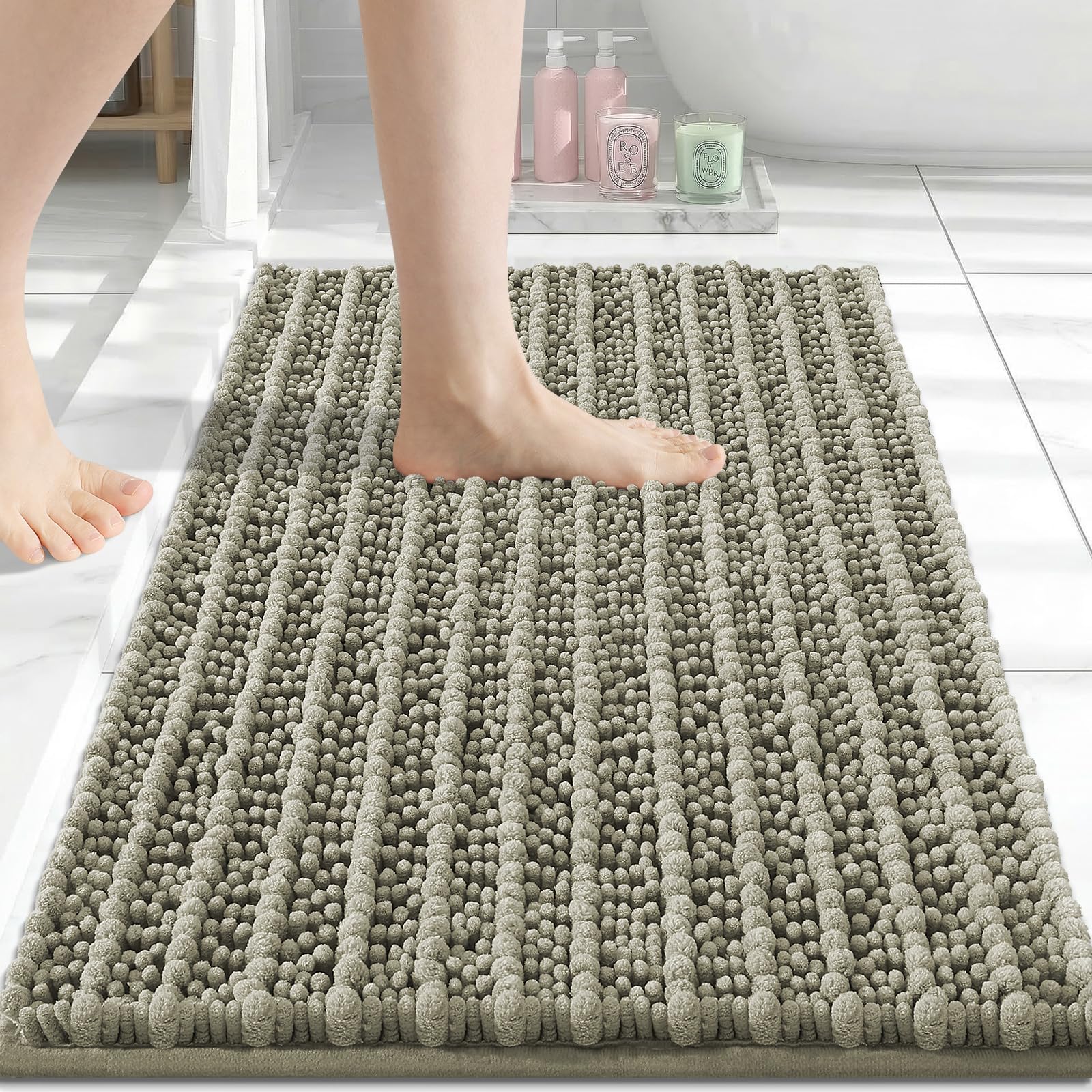 Arotive Bathroom Rugs Mat 24x16, Soft Absorbent Chenille Shaggy Bath Mat
