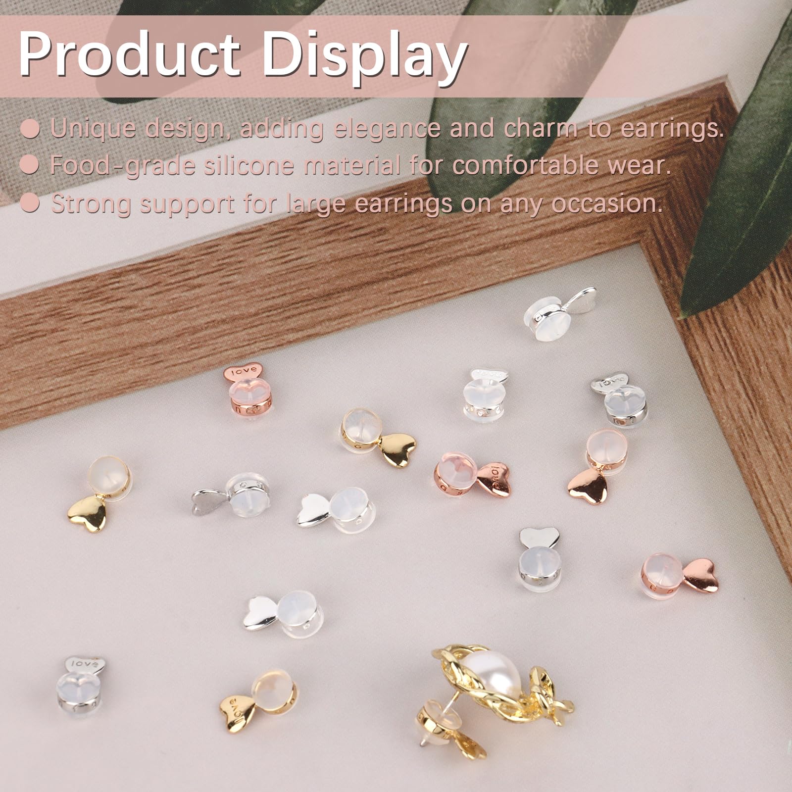 Remplacements De Dos De Boucle D'oreille Coeur D'amour Pour Poteaux, Supports De Boucle D'oreille Sécurisés Pour Goujons, Verrouillage Hypoallergénique, 10 Pièces