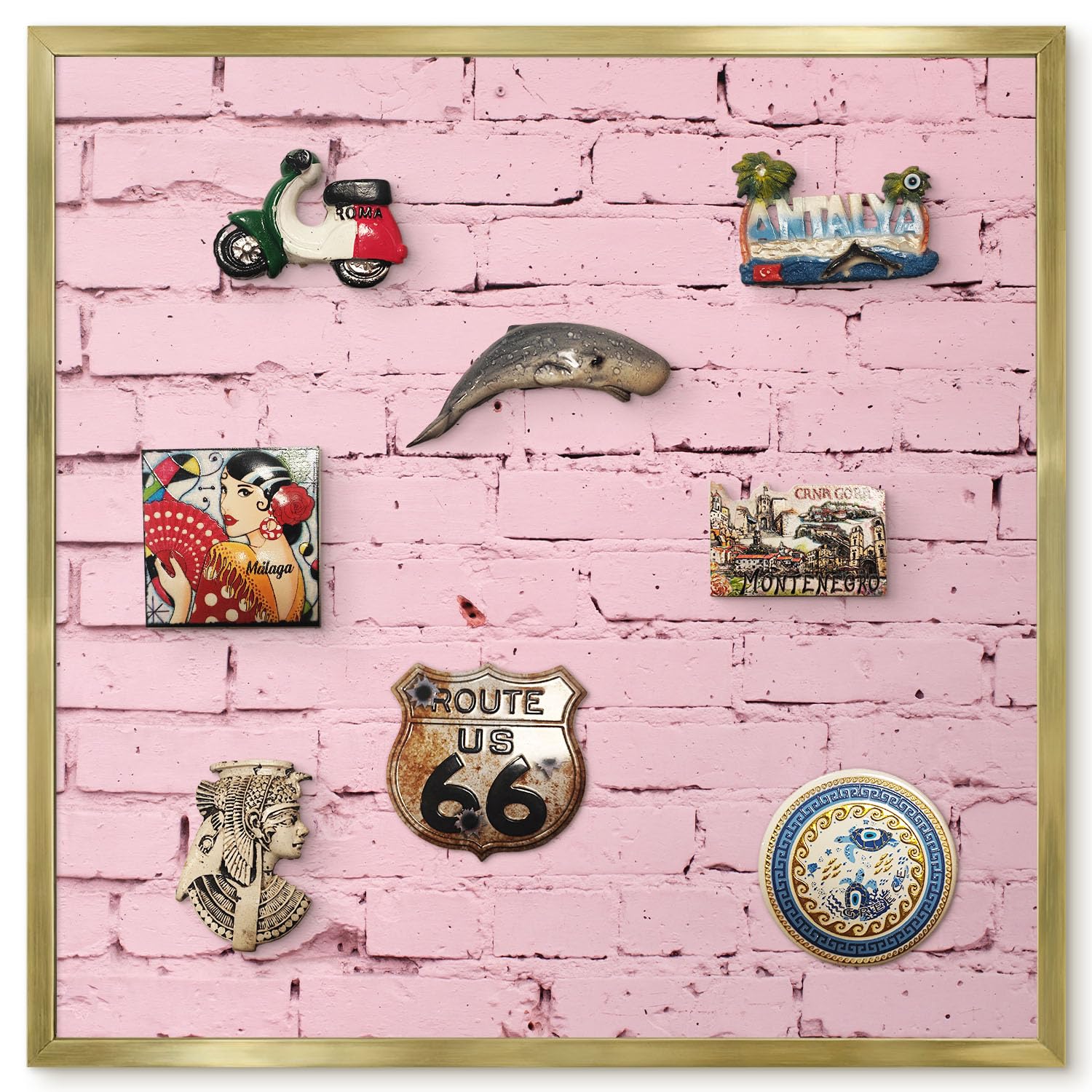 Planner Settimanale per Home Office 50x50 Mattone rosa Cornice Oro | Bacheca Magnetica | Pannello Calamitato | da Parete | Organizer | Planning Ufficio | Calamite | Porta Foto | Lista Spesa