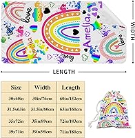 Vista 5 de Toalla de playa de microfibra para niños, toalla de playa blanca arcoíris con nombre personalizado para niñas y niños, toalla de playa persnalizada