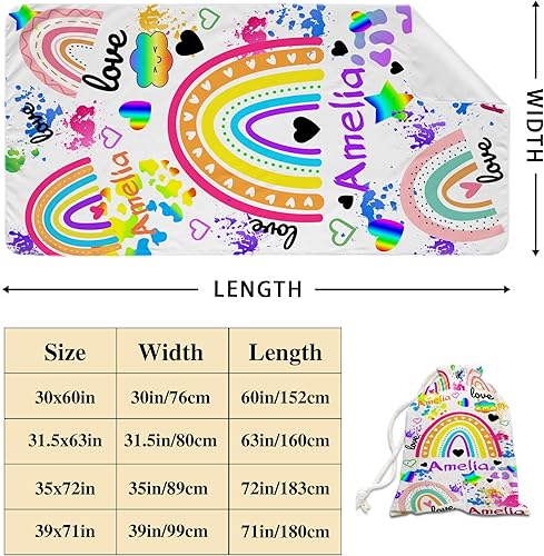 Miniatura 5 de Toalla de playa de microfibra para niños, toalla de playa blanca arcoíris con nombre personalizado para niñas y niños, toalla de playa persnalizada