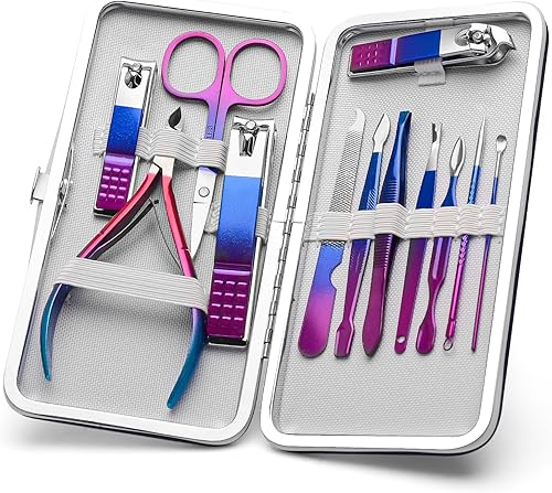 Miniatura 1 de CGBE - Set de manicura, cortauñas, kit de pedicura, juego de aseo para hombres y mujeres, regalo de 12 piezas de herramientas profesionales de