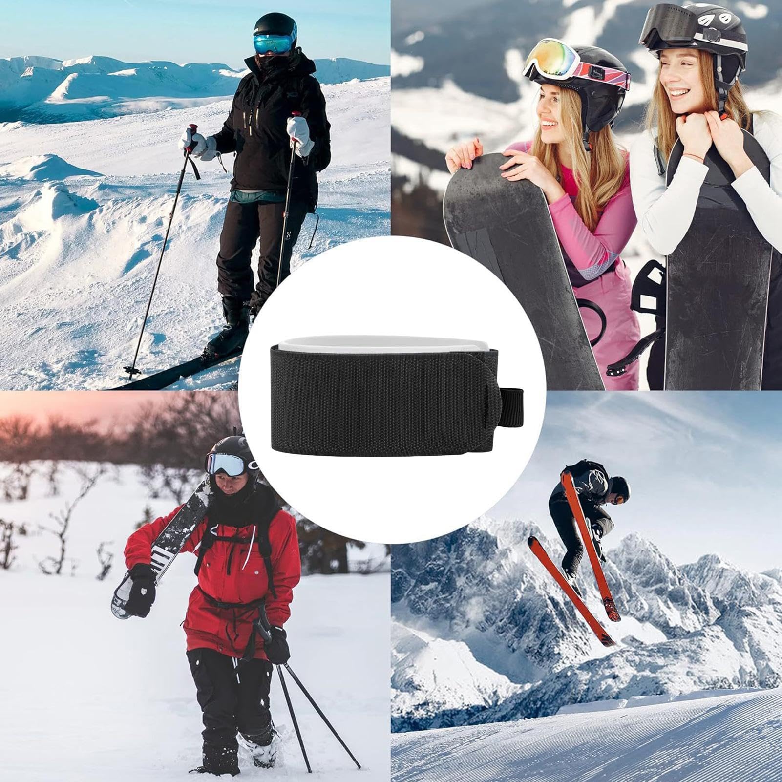 Cinghia per snowboard, skigurte da trasportare | Fascetta per snowboard – 4 supporti per bastoni, fasce da sci regolabili, tracolla per un facile trasporto, cinghia da snowboard, accessori da sci