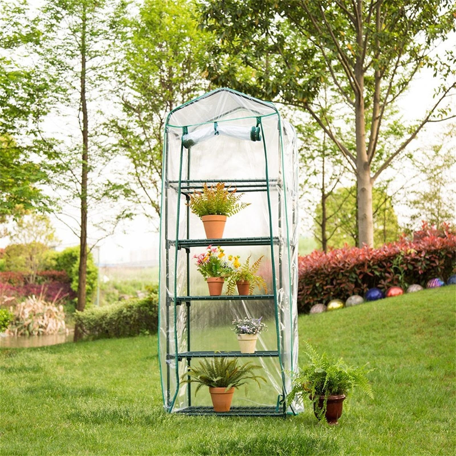 Copertura per serra piccola a 5 ripiani, 69 x 49 x 187 cm, impermeabile, trasparente, in PVC con porta arrotolabile, resistente, per coltivare verdure, fiori e piantine (telaio non incluso)