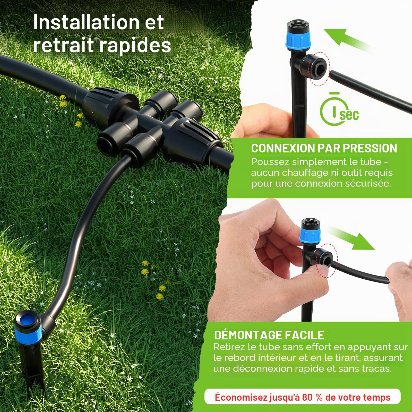MIXC Kit d'irrigation goutte à goutte pour serre de 68m Système d'arrosage automatique pour plantes de patio avec tuyau de distribution de 6,35mm et 12,7cm Buse réglable Émetteurs cannelés