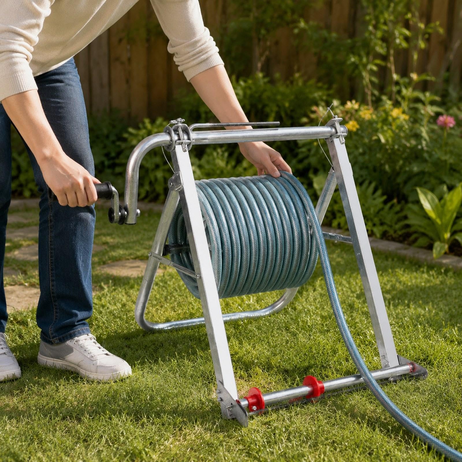 Avvolgitubo, Attrezzo da Giardino, Supporto per Tubo dell'Acqua Autoportante, Organizer per Sistemi di Irrigazione da Giardino, Agricoltura, Senza Disco