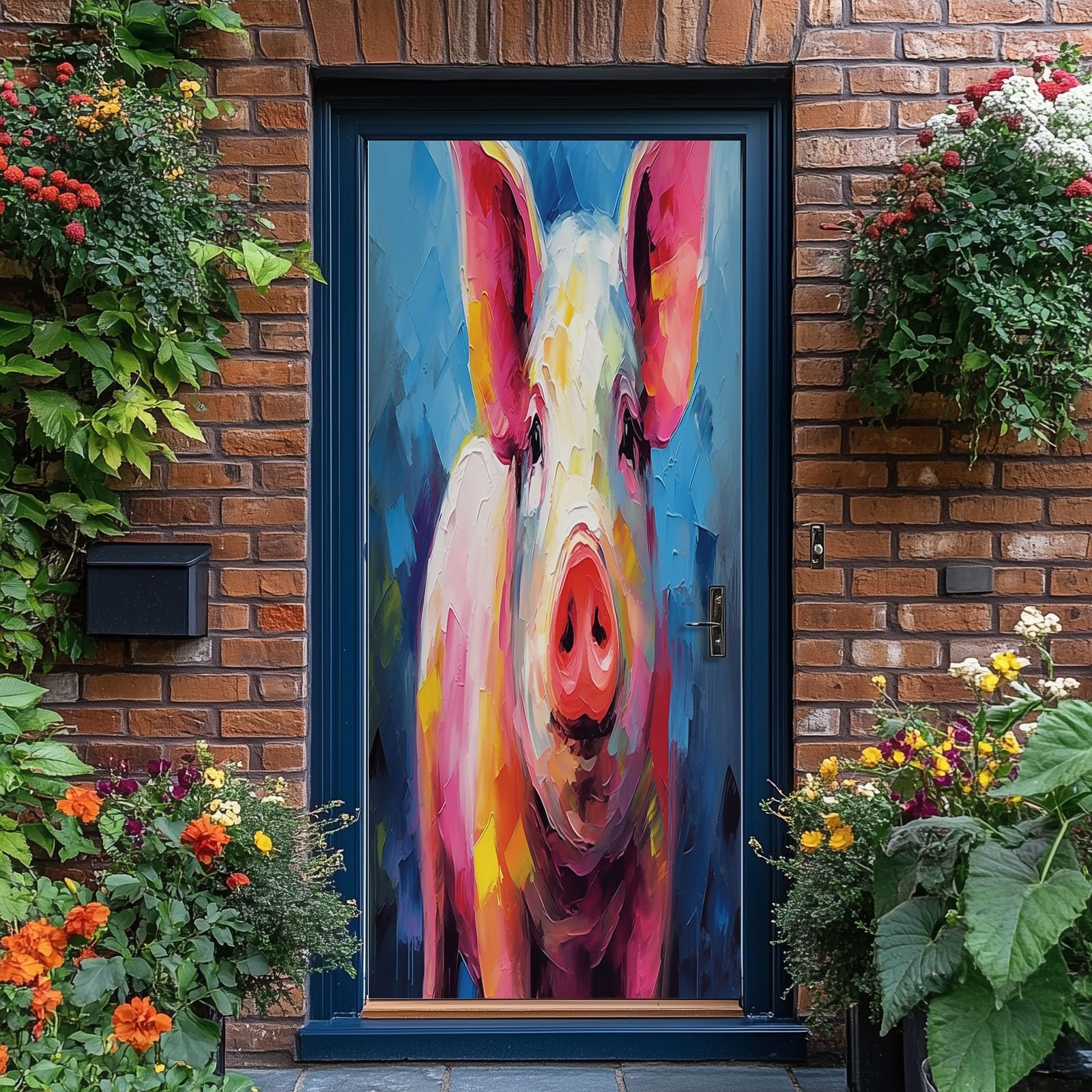 Naklejka na drzwi 3D, 90 x 200 cm, tapeta na drzwi, obraz olejny, świnia, samoprzylepny, PCW, wodoodporny plakat na drzwi, abstrakcyjne malarstwo olejne, fototapeta do salonu, sypialni, kuchni