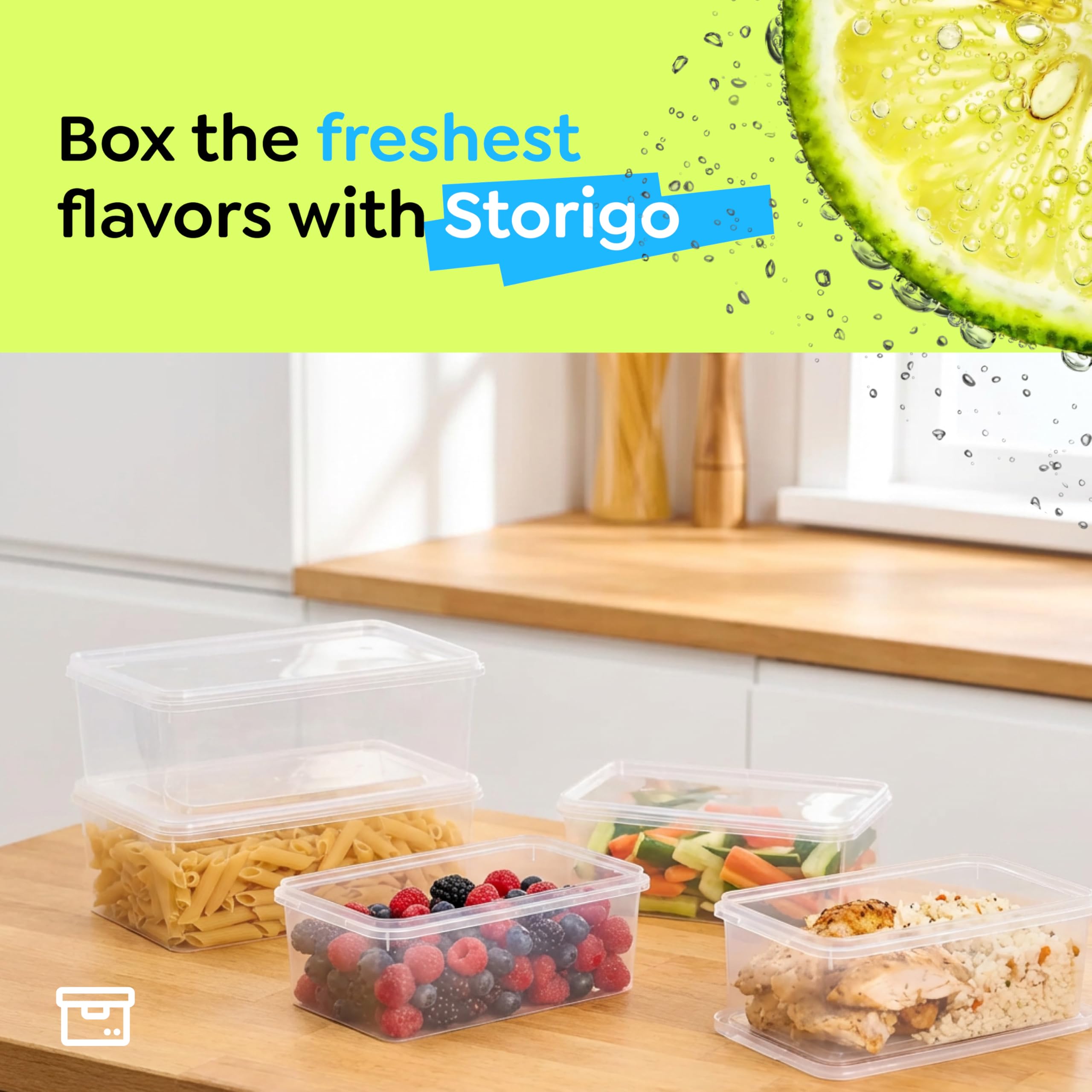 StoriGo Set 6 Contenitori Per Alimenti In Plastica 1,1L Con Coperchio, Ermetici, Senza BPA, Impilabili, Adatti A Microonde E Congelatore