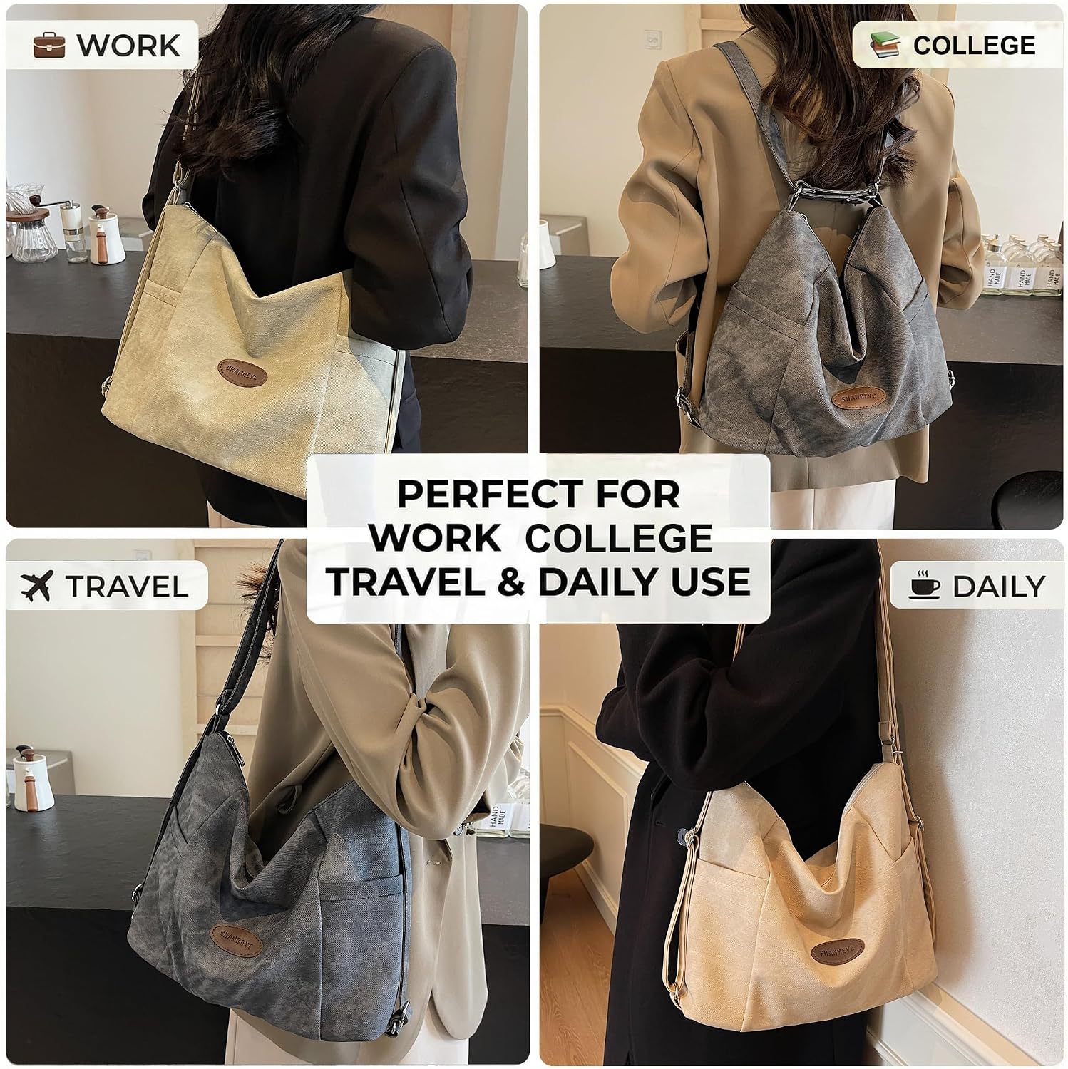 Convertible Backpack for Women, 3-in-1 Shoulder Crossbody Hobo Bag