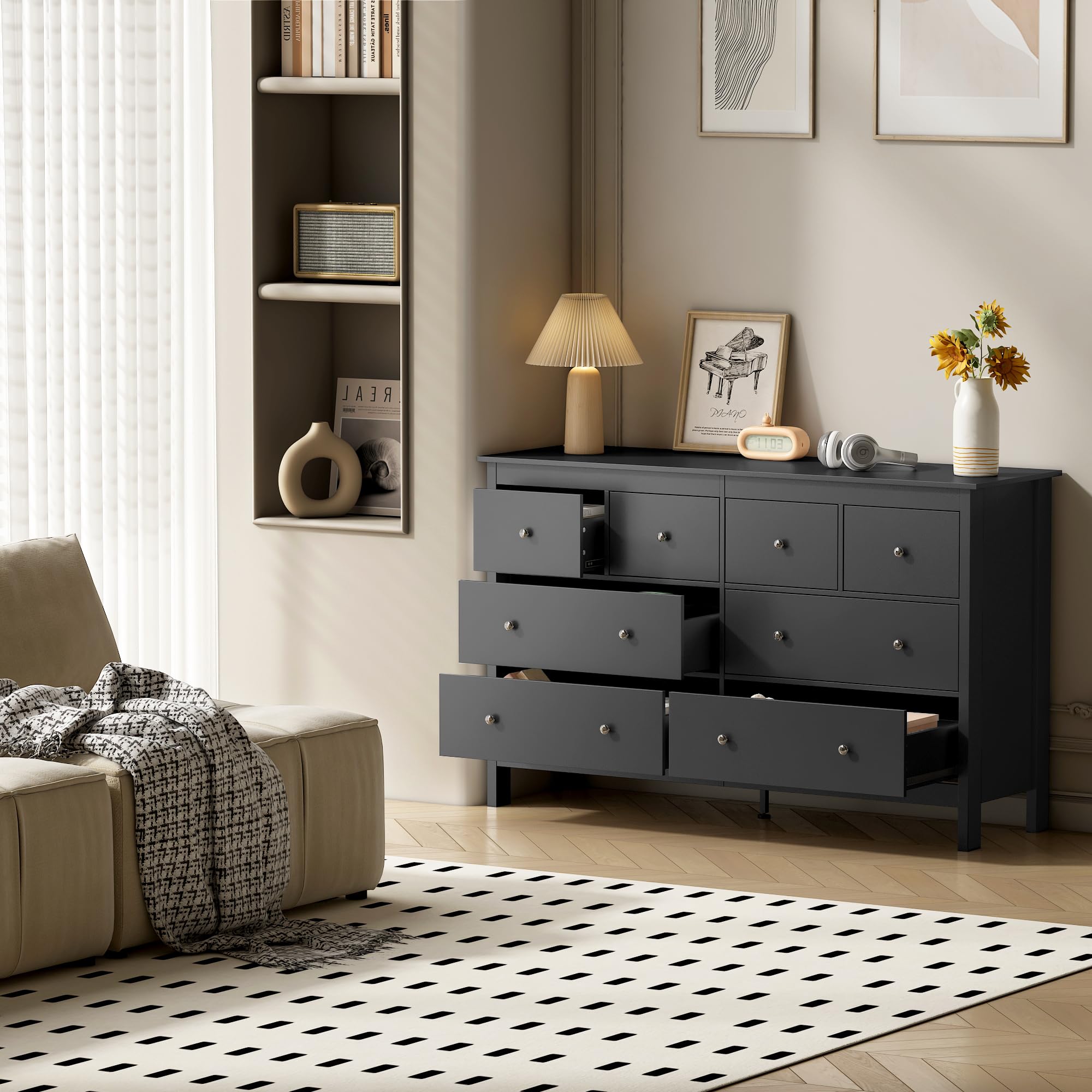 Amazon.com: wanan 8 Drawer Dresser, 50" Modern Black Dressers Chests of  Drawers, 8 Drawers Wide Dresser for Bedroom : Home & Kitchen