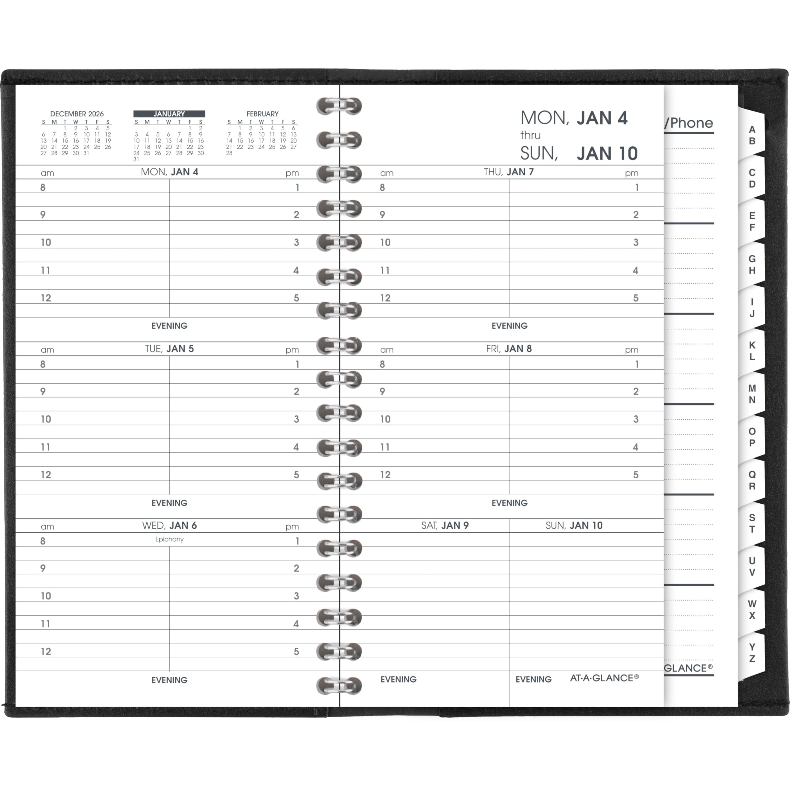 AT-A-GLANCE Agenda settimanale 2027, ricaricabile, 8,3 x 15,9 cm, formato tascabile, ogni ora, nero (700080527)