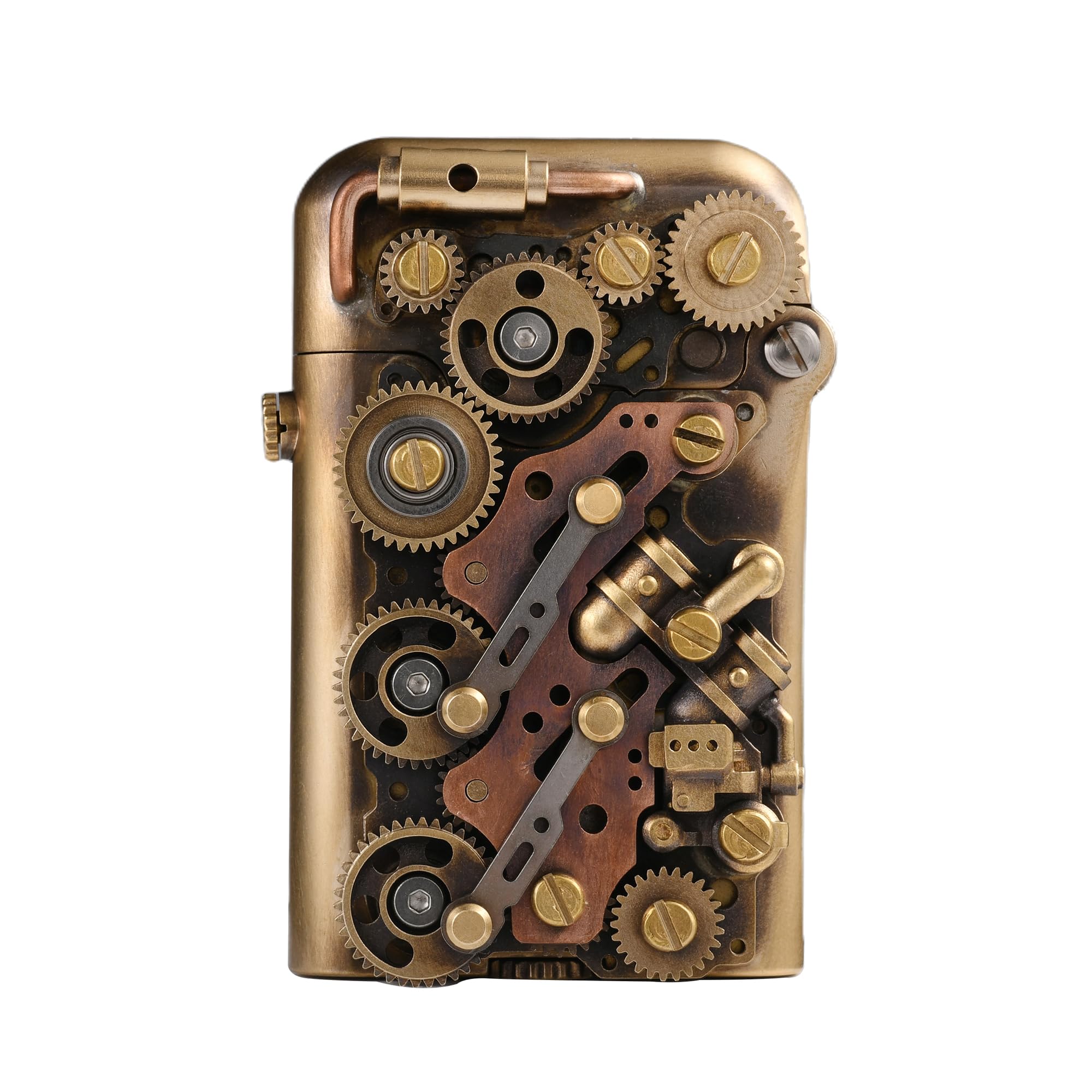 Classic Retro Automatic Ejection Steampunk Kerosene Lighter Brass Flint Grinding Wheel Gear Linkage Mechanical Complex Collectible Mens Gift