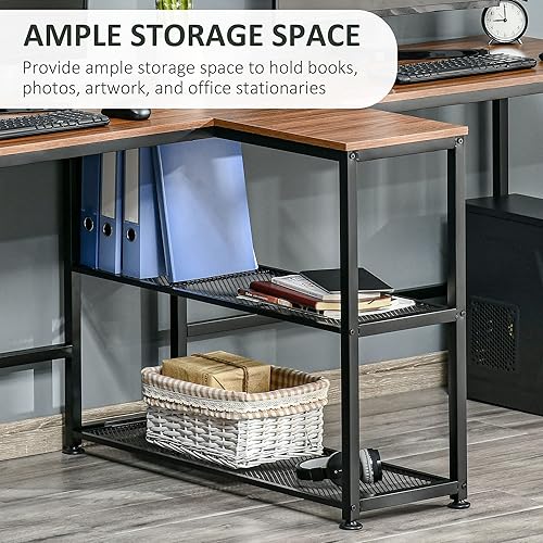 Miniatura 5 de HOMCOM Escritorio para computadora para dos personas de 83 pulgadas con 2 estantes de almacenamiento, estación de trabajo de escritorio doble con