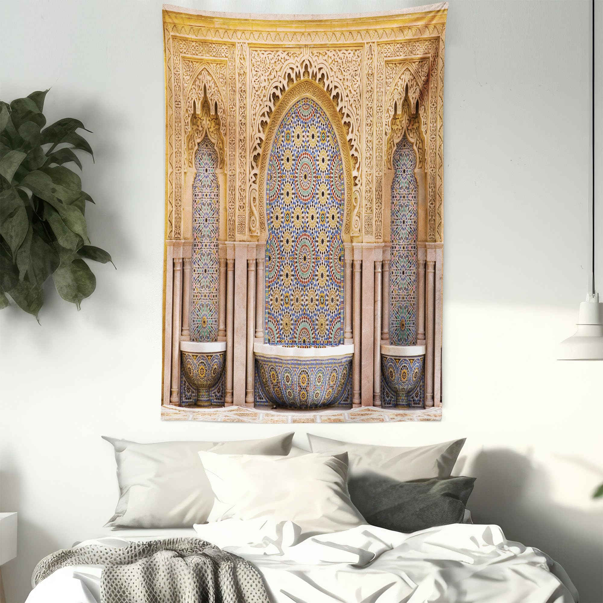 ABAKUHAUS Marocchino Tappeto da Parete e Copriletto, Rabat Torre di Hassan, più Tecnologia Moderna Digitale, 110 x 150 cm, Albicocca Pallido Brown