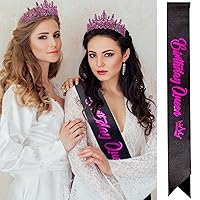 Vista 9 de Velscrun Corona de tiara de reina de cristal rosa para mujeres y niñas, diadema de reina de cumpleaños, elegante corona de princesa con peinetas