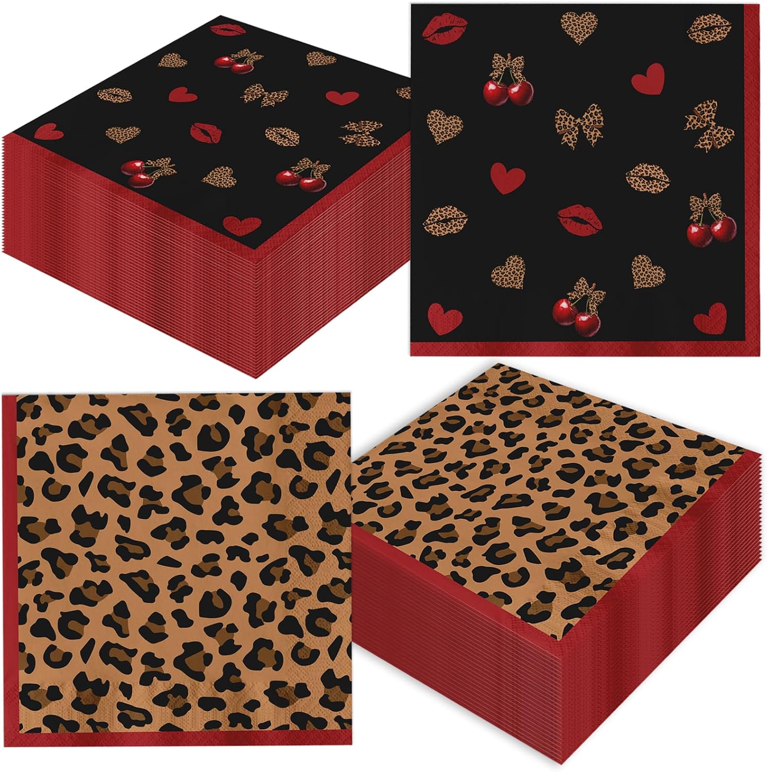 Cheetah Party Decorations Napkins,48pcs Cheetah and Cherry Napkins Disposable Red Cheetah Print Paper Napkins,Leopard Print Napkins for Girl Leopard Birthday Party Decorations
