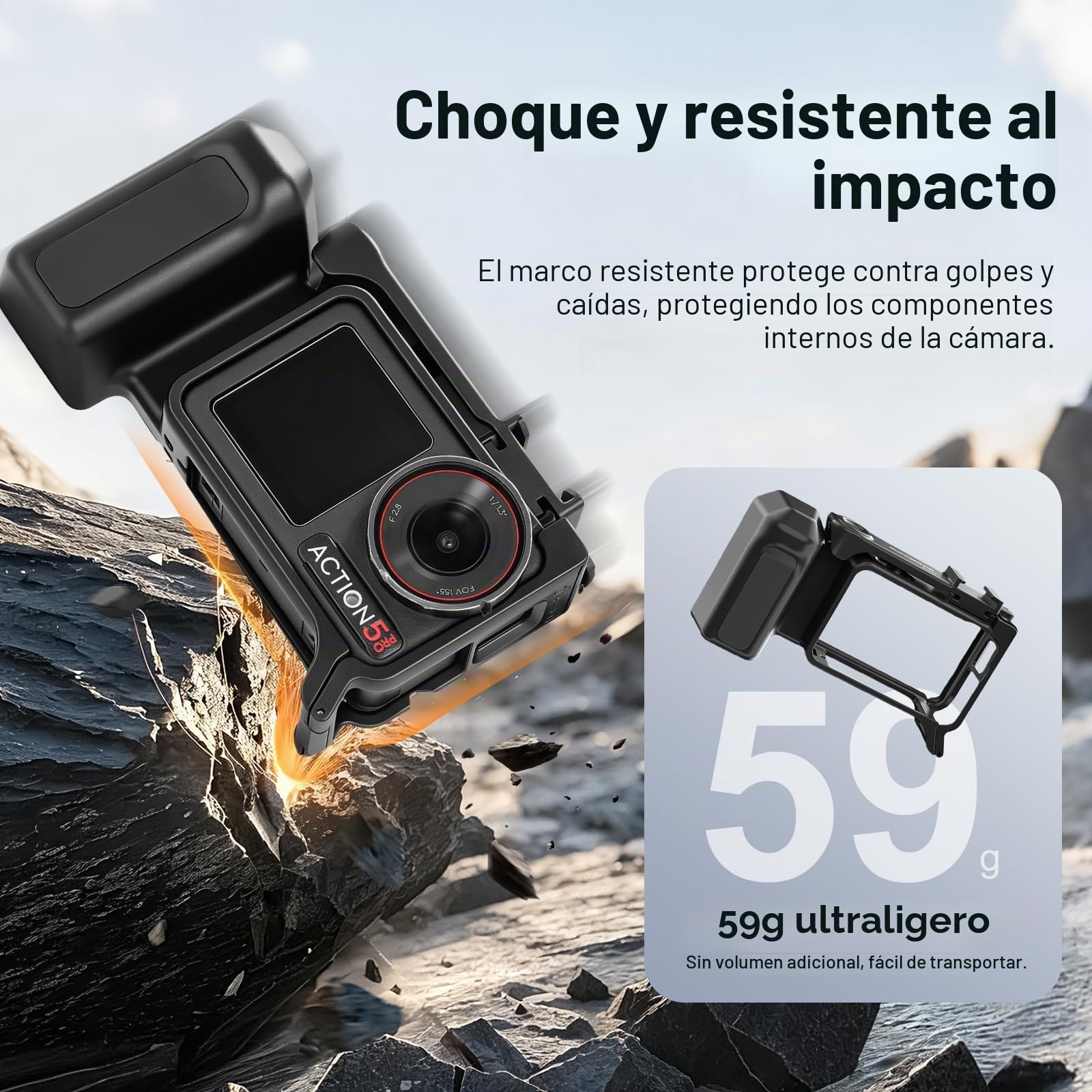 Kit de agarre Gdraco Xplorer para DJI Osmo Action 5 Pro/4/3, jaula de cámara con agarre lateral compatible con Action 5 Pro/4/3