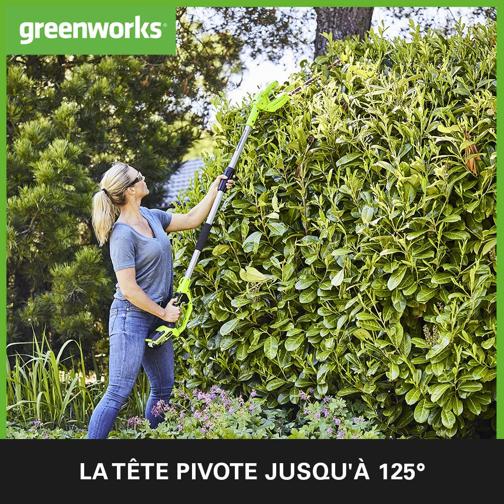 Greenworks G24PH51K2 Taille-Haie à Batterie sur Perche Modulable, Lames de 51 cm Double Action, Coupe jusqu'à 18 mm, Pivot de tête de 125°, 1500 tr/min, Batterie 24V et Chargeur, Garantie 3 Ans
