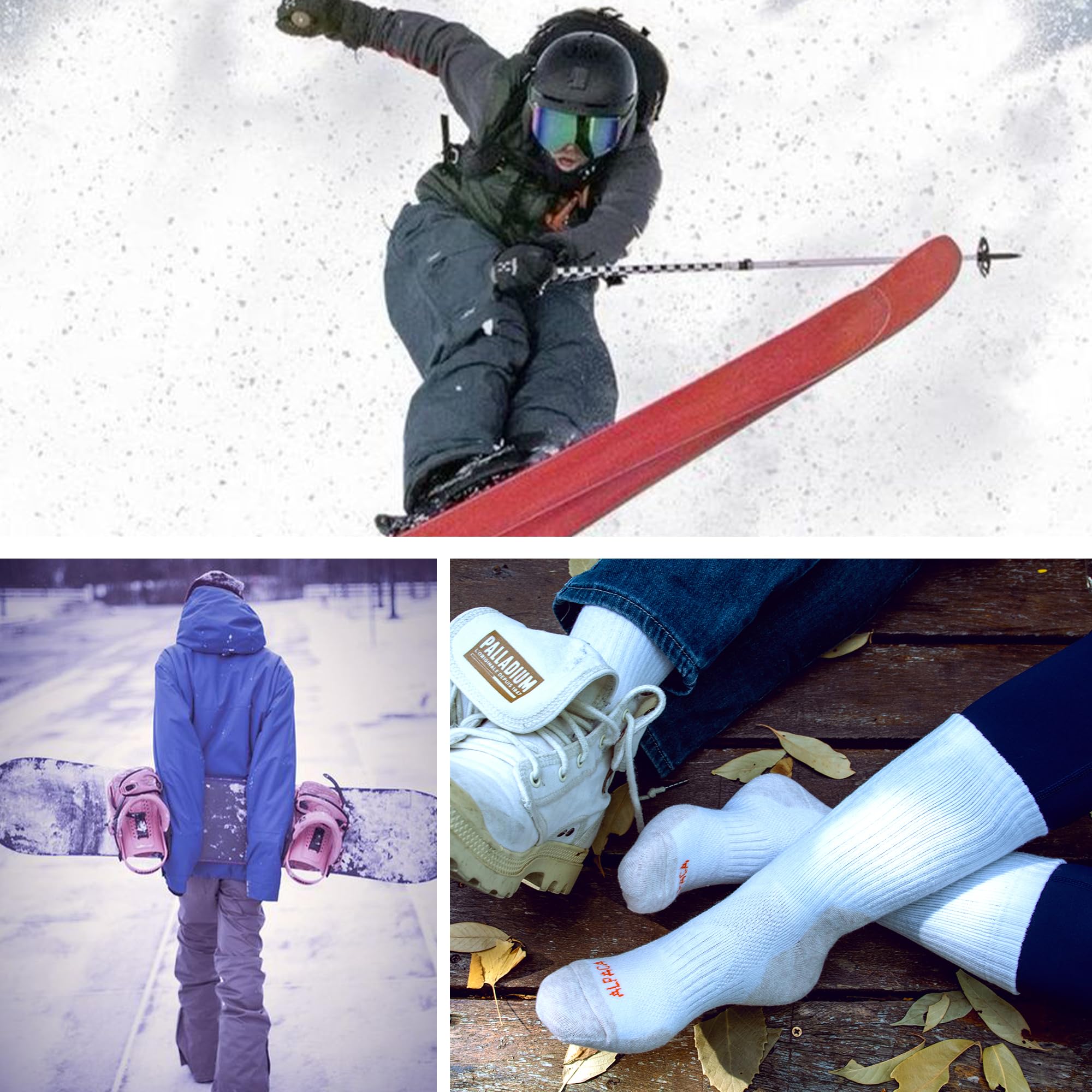 ineepor Calze da Sci 2 Paia Lana di Alpaca Termiche Donna Uomo Calzini Caldi Termici Invernali Calze Calde Pesanti 35-51