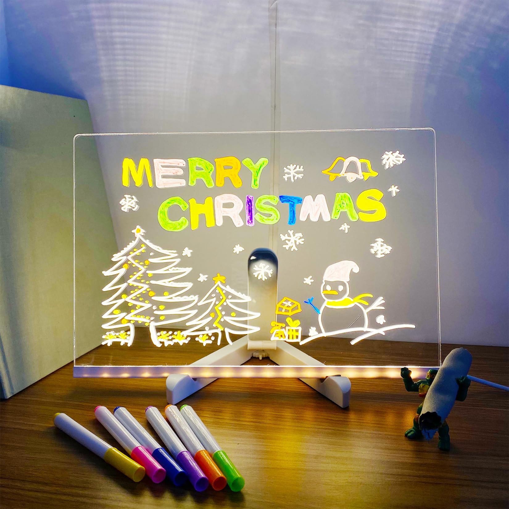 Pletmin Acrylic Dry Erase Board with Light 12 * 8”, LED Note Board with Colors, as a Glow Memo LED Letter Message Board Note Glass Led Board White