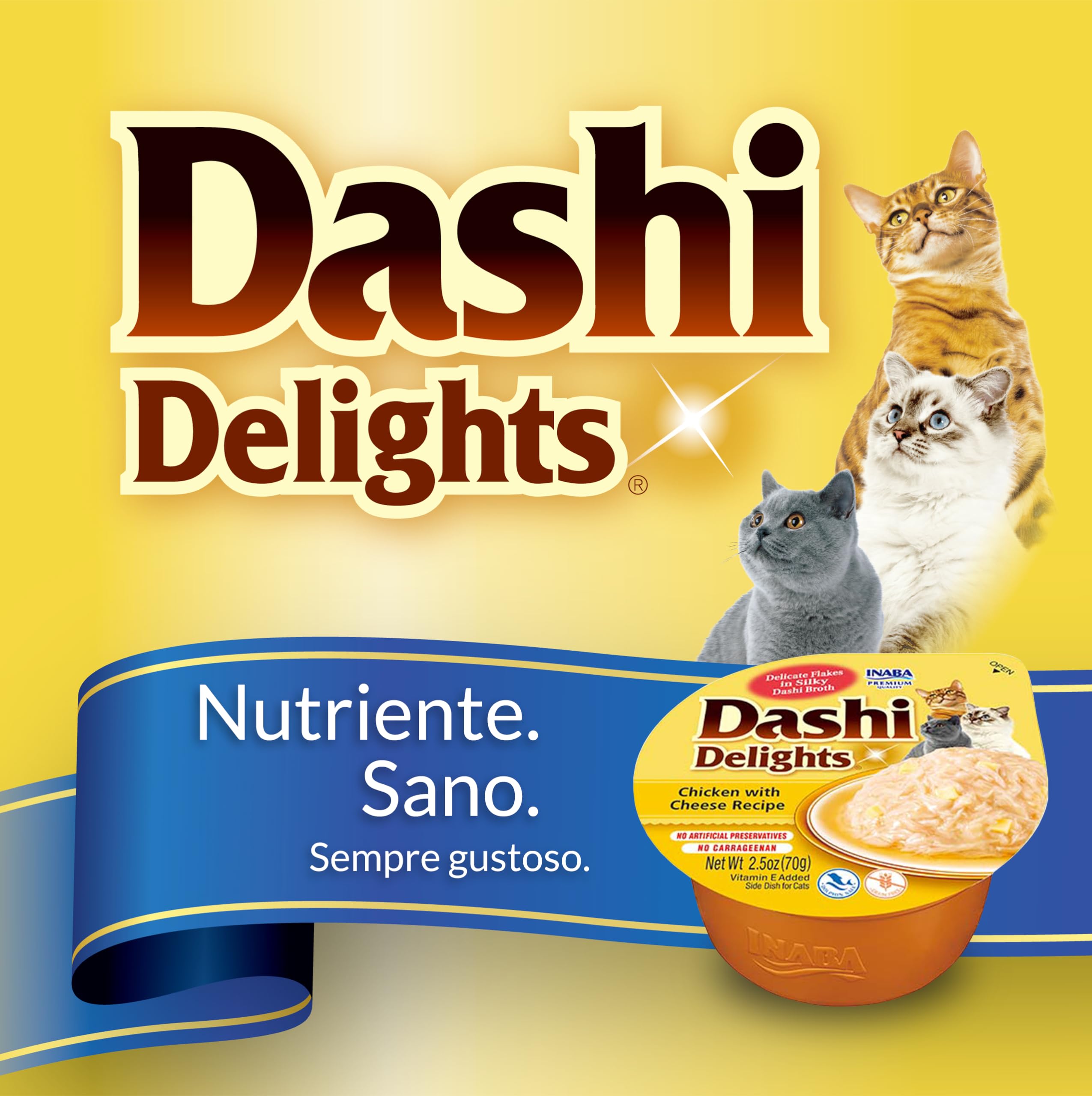 INABA Dashi Delights, Delicati Fiocchi in Brodo di Pollo con Formaggio - 6 Coppette x 70 gr - Cibo Umido per Gatti con Brodo Dashi - Snack per Gatti Ricco di Proteine - Pasto Complementare