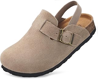 ZUSERIS Kids Suede Clogs Toddler Clogs Boys Girls Cork Footbed Sandals Potato Shoes Leather Slip On Mules with Adjustable ...