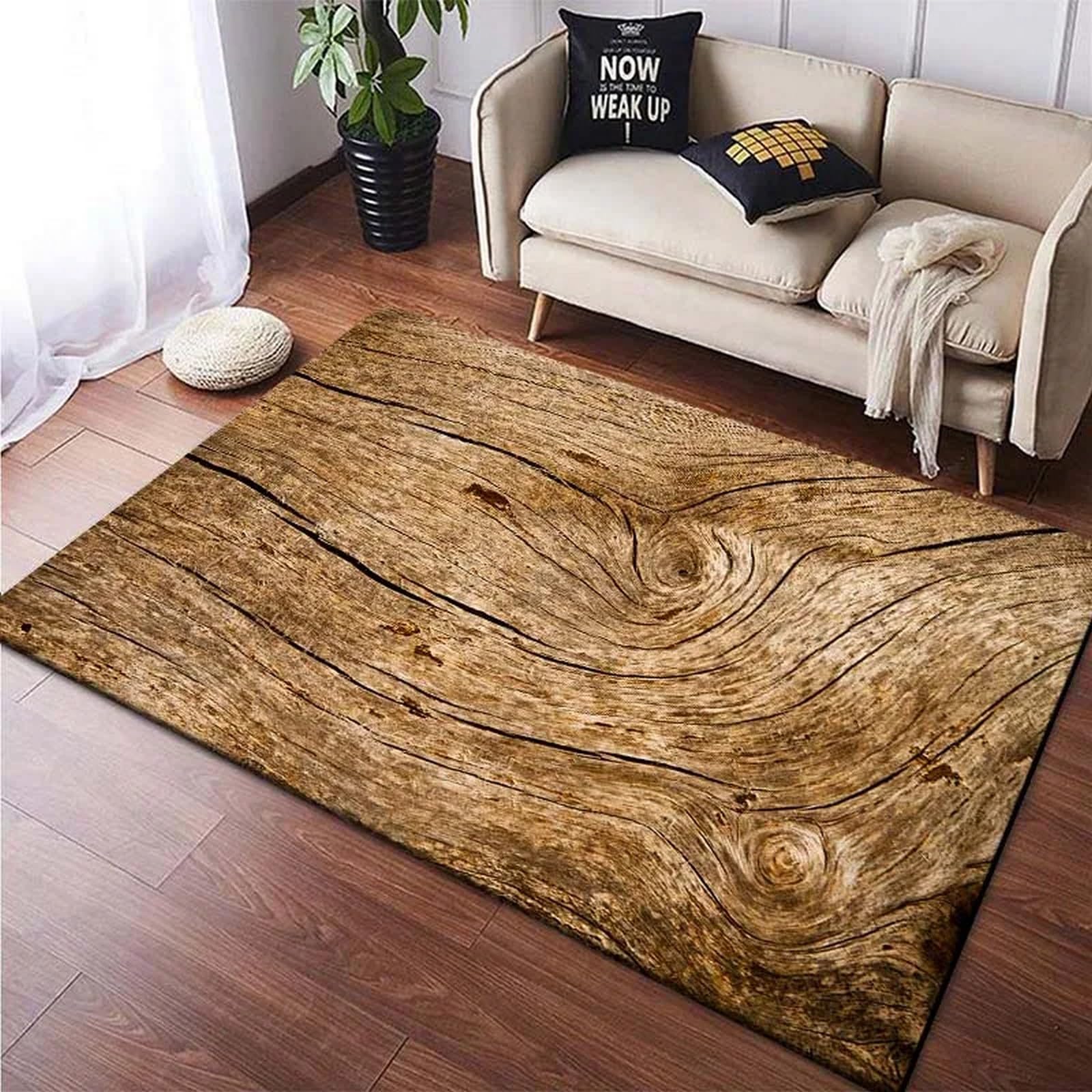 Tapis salon texture d'arbres rétro flanelle 140x200 tapis chambre enfants lavable antidérapant