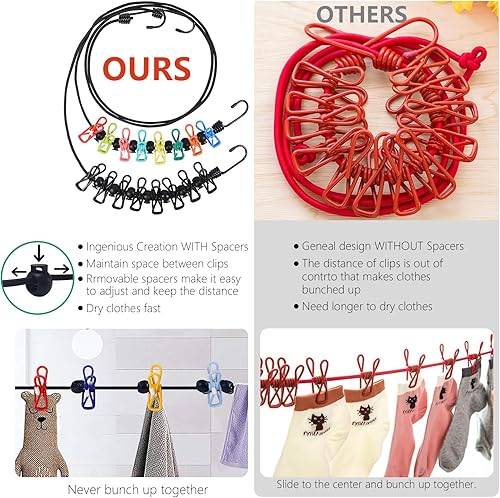 Miniatura 4 de Tendedero de viaje, tendedero retráctil, viaje con tendedero portátil retráctil (incluye 2 toallas compresibles) 12 pinzas para la ropa, interior y