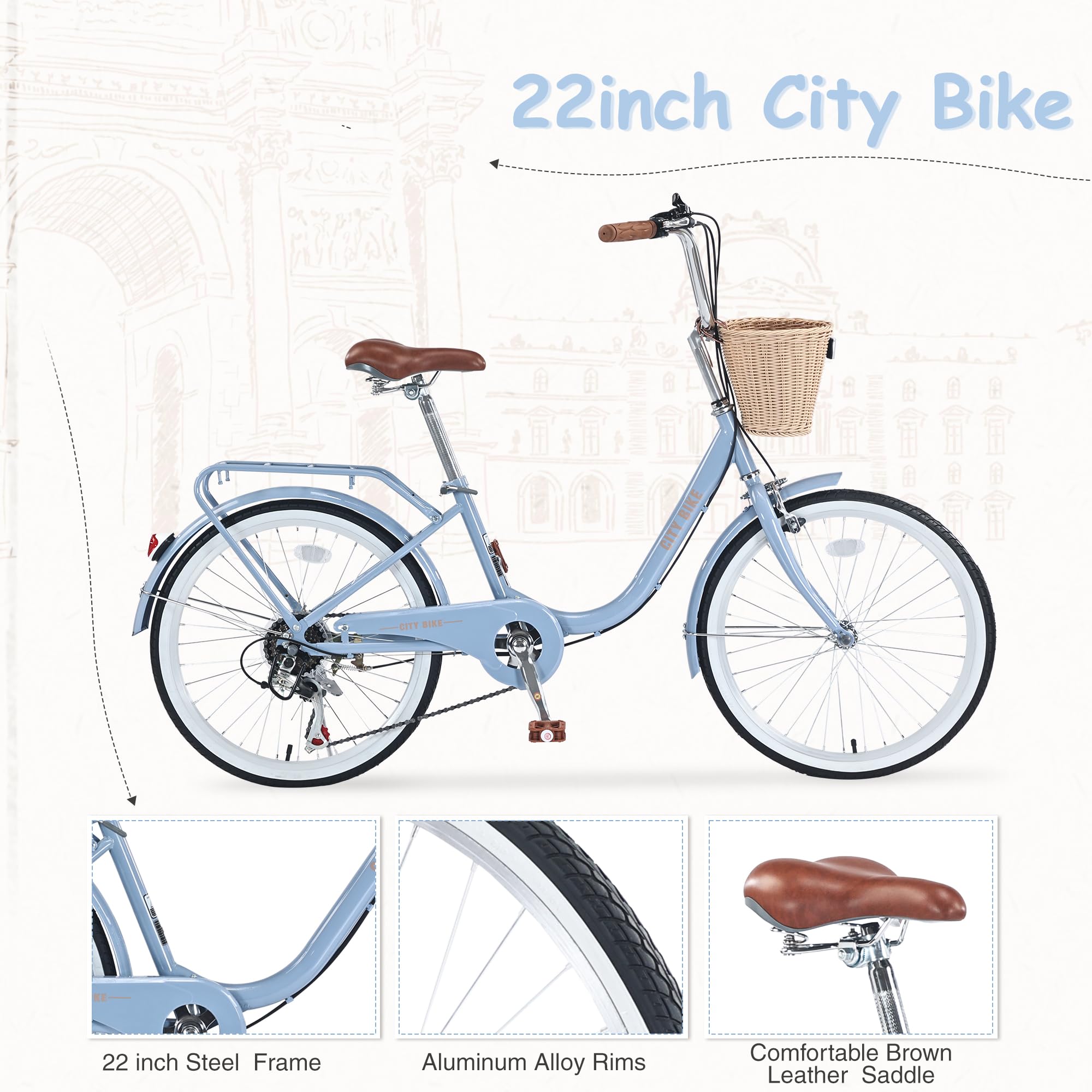 Amazon.com : ZUKKA Cruiser Bike for Women 22/26 Inch Ladies Bike 7