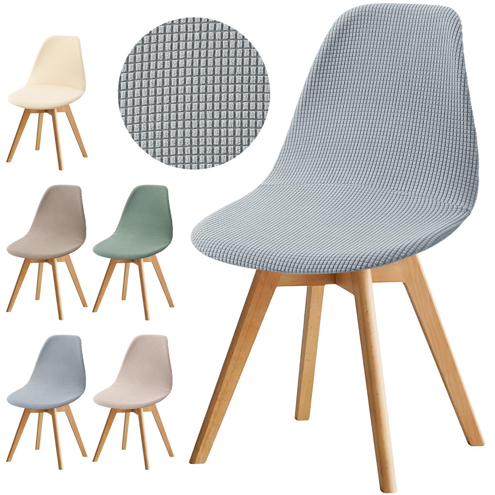 Fuloon Modern Shell Dining Chair Covers Jacquard Elastic, Corn Grain - Light Gray, Set of 4 - Image 2