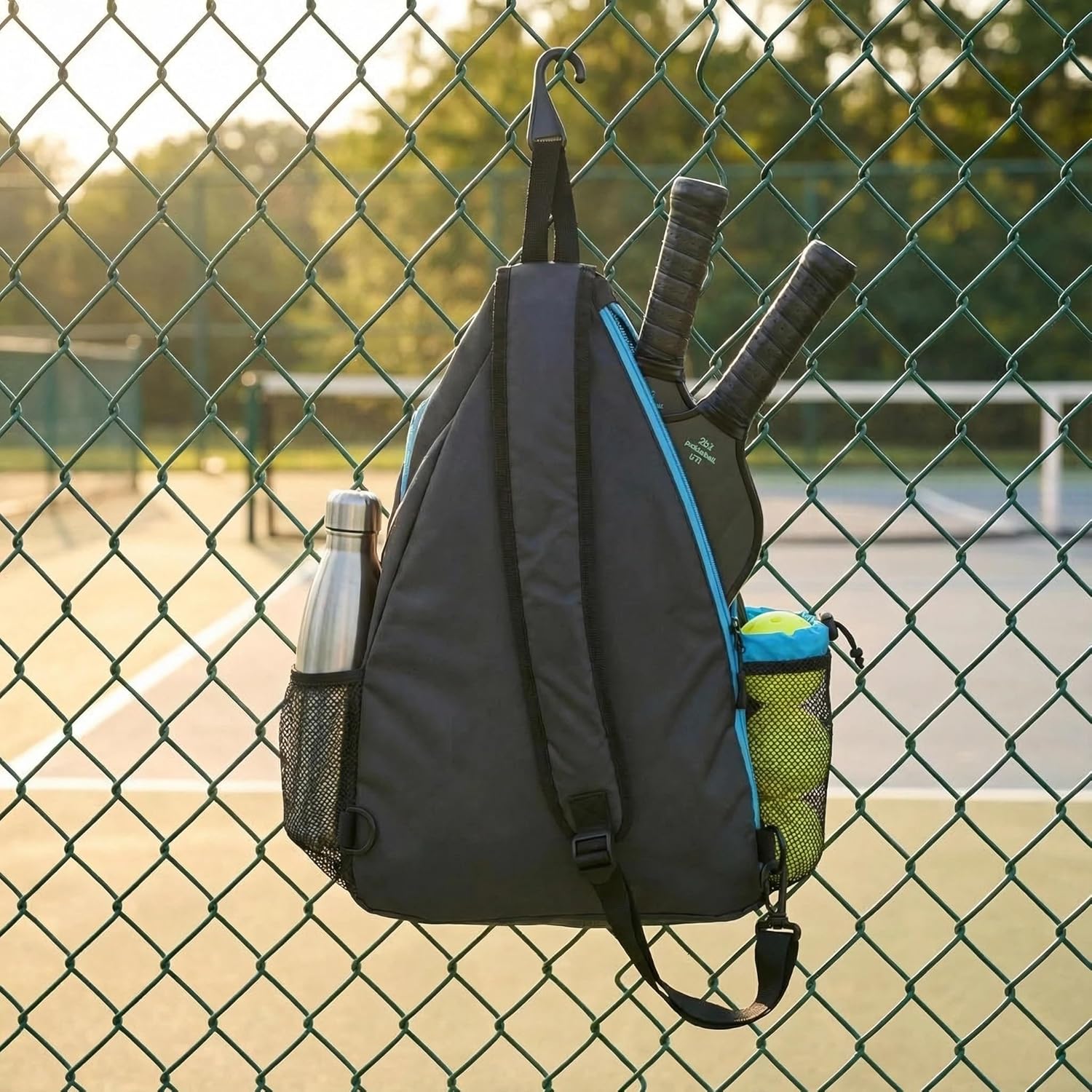 Pickleball Sling Bag with Shoe Compartment for Men Women, Professional 2-3 Paddle Backpack, Large Capacity Bag with 36oz Water Bottle Pocket & Fence Hook - Image 3