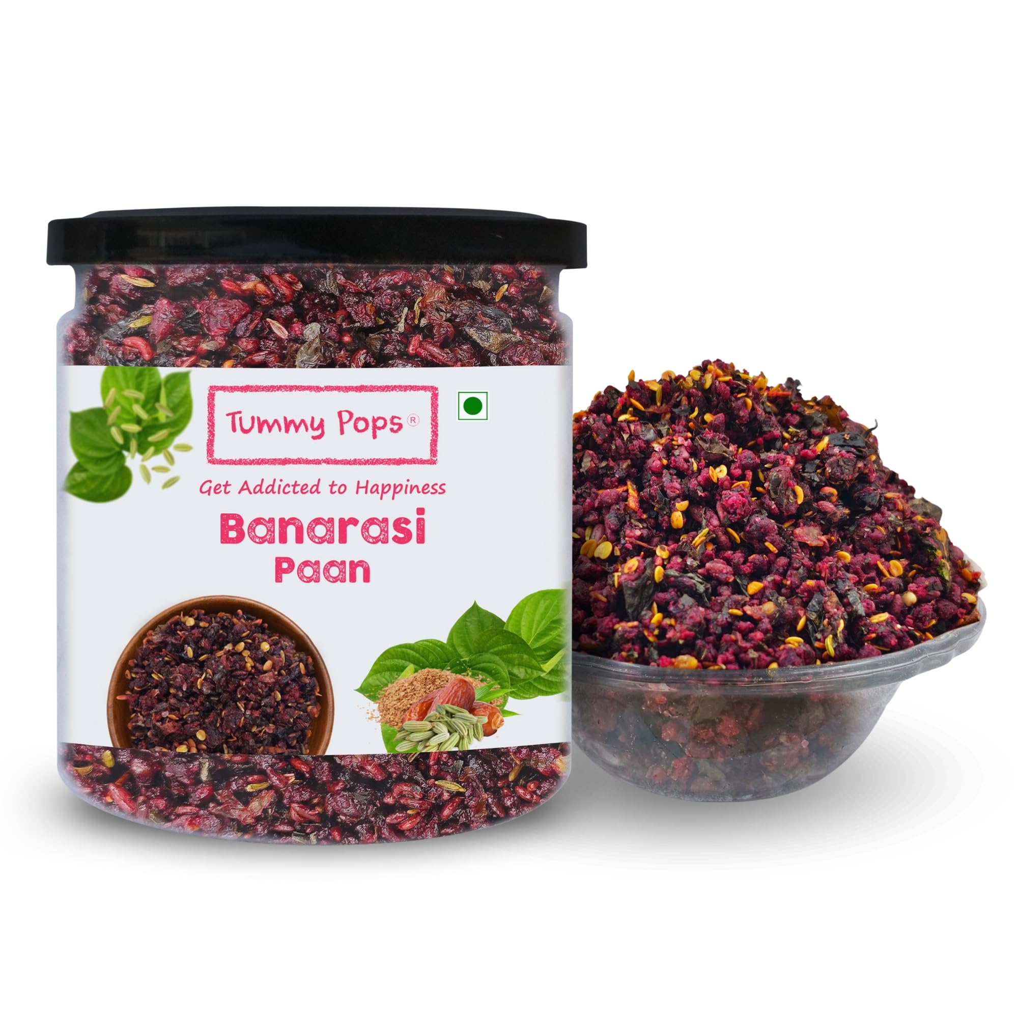Tummy Pops | Premium Banarasi Paan Mix Without Supari | Hygienically Prepared & Packed | After Meal Digestive Mukhwas, Authentic Sweet Mouth Freshener (Banarasi Paan, 300gm)