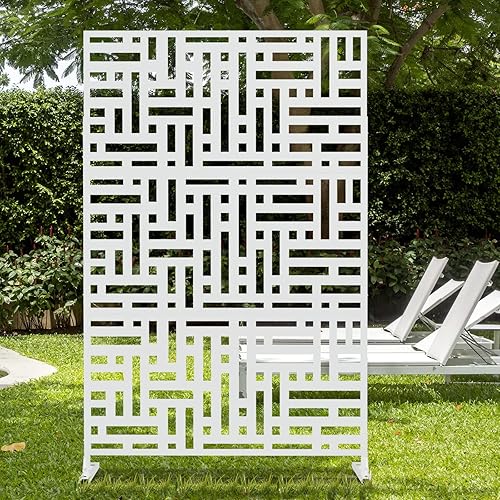 NeuType Metal Privacy Screen Outdoor Decorative Privacy Screen with Stand Freestanding Privacy Screen for Patio, Garden, Balcony, Porch Featuring Precise Laser Cut
