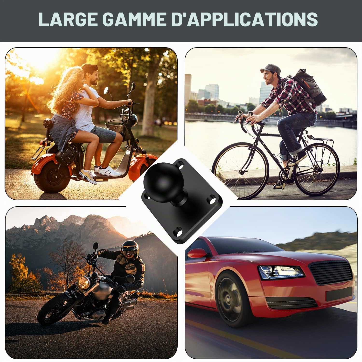 Support Telephone Moto Accessoire Velo Ram Mount Moto Adaptateur de Base à Tête Sphérique de 1 Pouce 2 Pcs Base de Montage Carrée en AluminiumAvec 8 Vis pour Appareil Photo et Caméscope