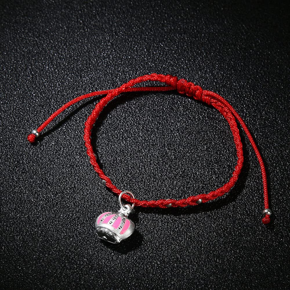 Bracciale Rigido in Argento for Donna, Bracciale Intrecciato in Corda Rossa con Ciondolo a Forma di Corona in Argento S925 Braccialetti dell'amicizia Regolabili Gioielli di Moda fortunati