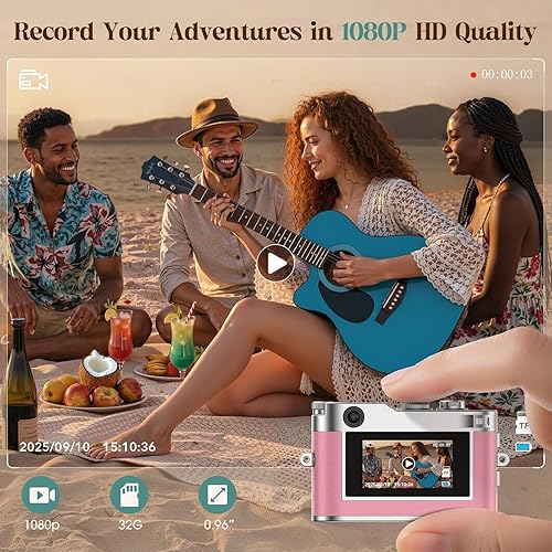 Miniatura 3 de Mini cámara con llavero, cámara digital retro 1080P, pantalla de 0.96 pulgadas con llavero de cámara y flash, retro pequeño portátil, cámaras de