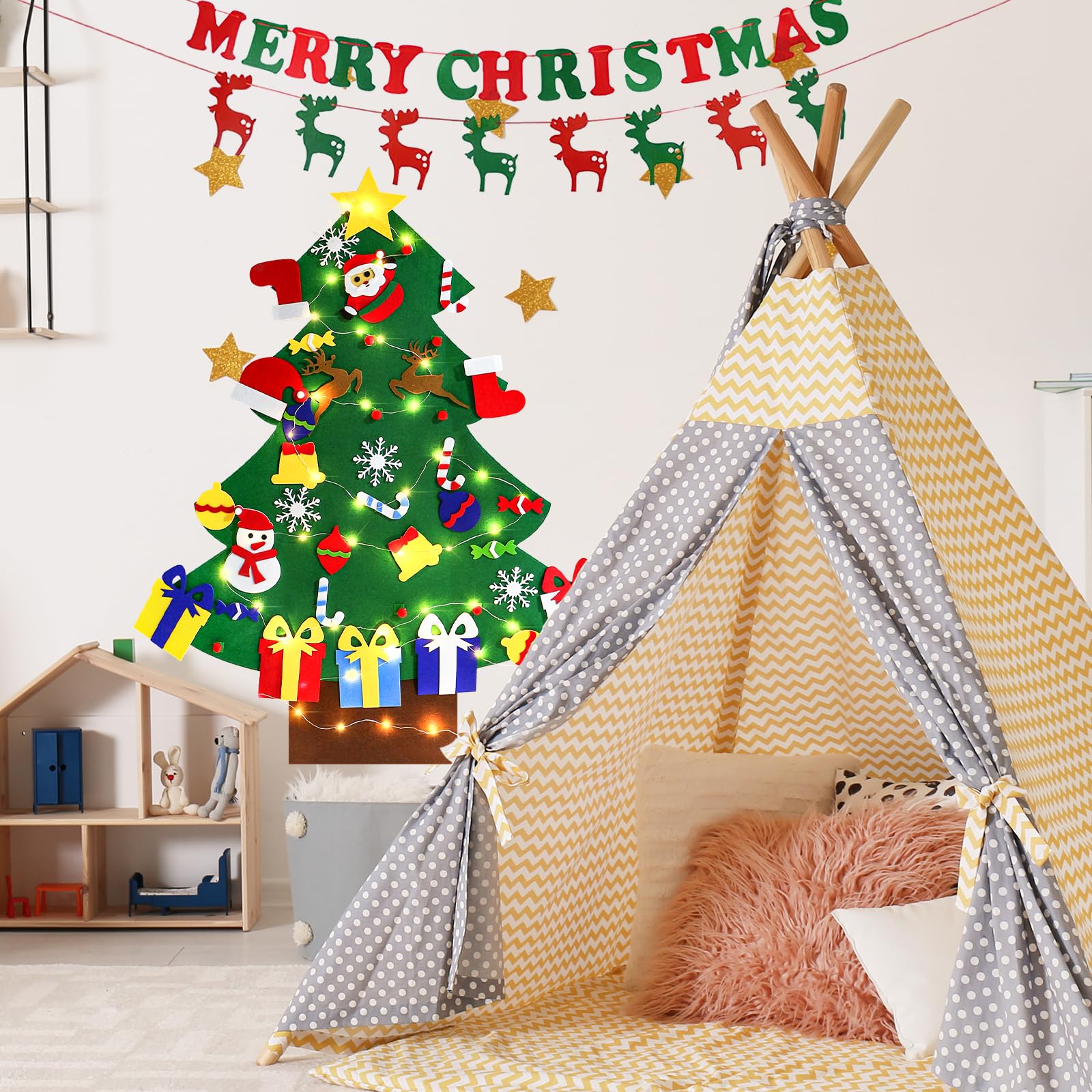 Árbol De Navidad De Fieltro Para Niños, Pared Con
