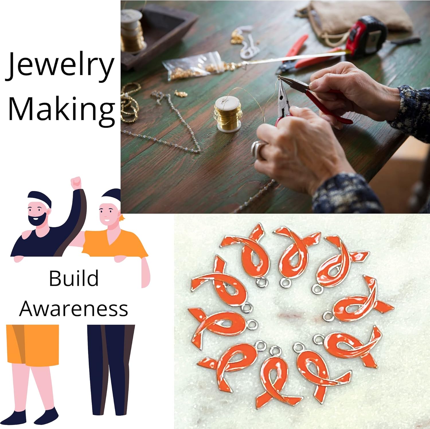 Ribbon Charms For Jewelry Making, Orange Ribbon Kidney Cancer Awareness Charms Bulk, Gift For Beader, DIY Craft Supplies, 21x15mm, 10 pcs - Image 5