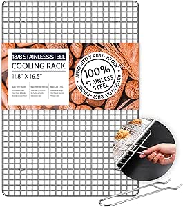 18/8 Stainless Steel Cooling Rack for Baking with Lifting Handle, 11.8”x 16.5” Baking Rack, Oven and Dishwasher Safe, Wire Rack for Cooking, Roasting, Grilling, Fit Half Sheet Pan