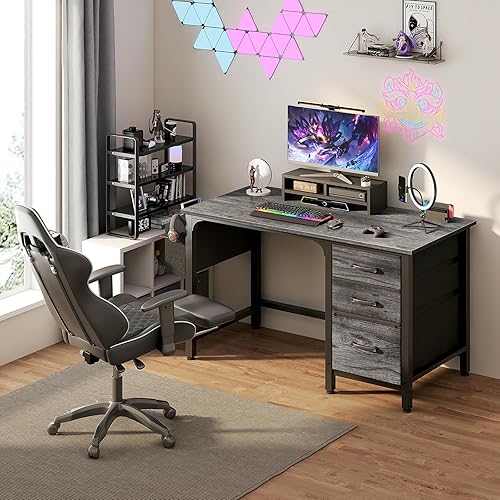 Miniatura 2 de Lufeiya Escritorio para computadora con cajones de archivos, escritorios de oficina en casa de 47 pulgadas con archivador para espacio pequeño, mesa