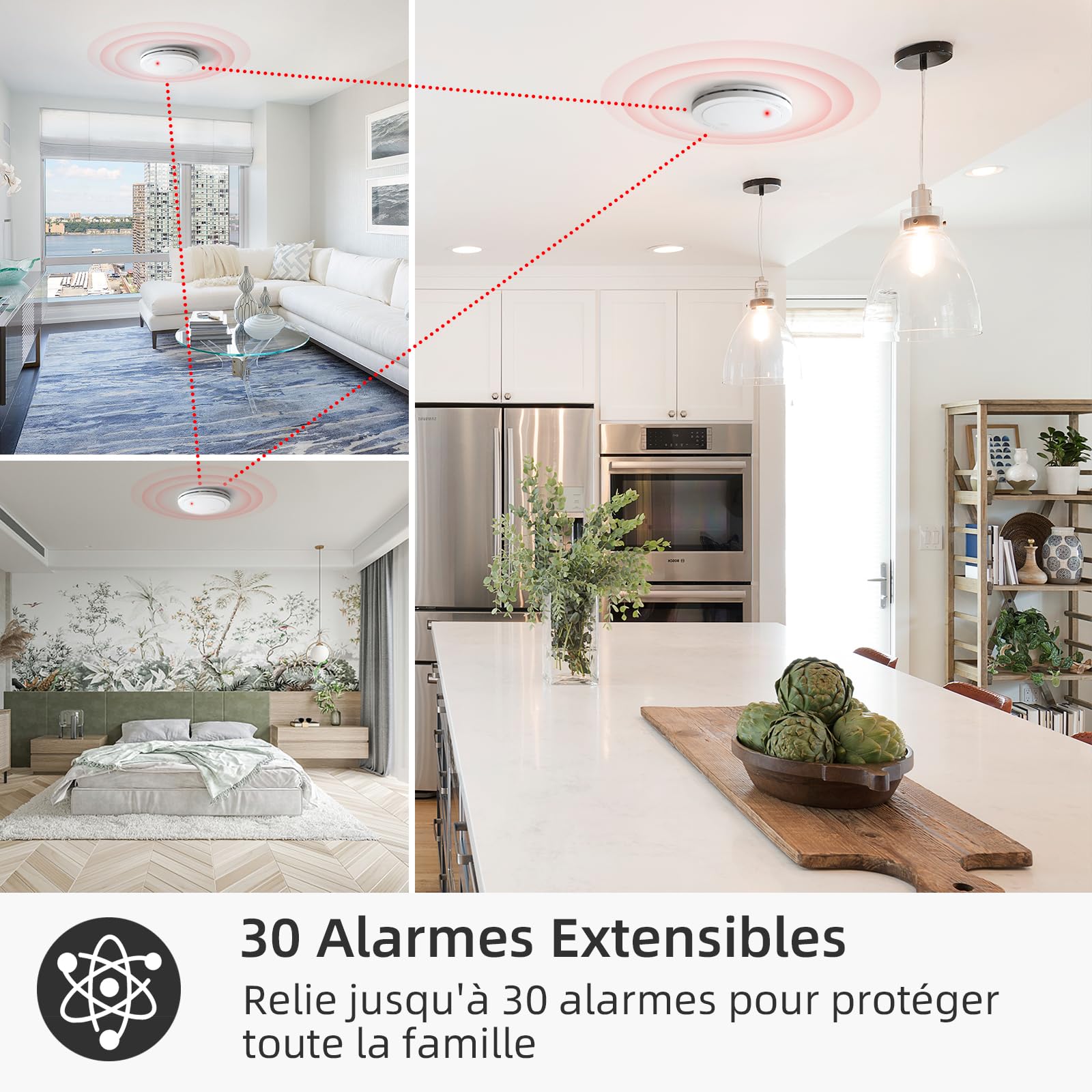 CPVAN Détecteur de Fumée Interconnecté (Pré-connecté), 10 Ans de Batterie, Certifié TÜV Alarme Incendie Detecteurs Fumee, EN14604 & CE Certifié, 9 Pièces