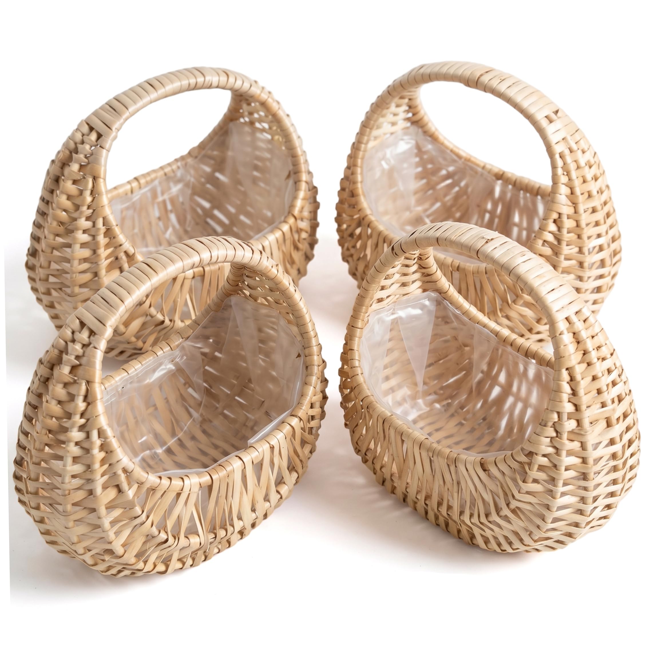 Uanqfegy Flower Girl Baskets, 4PCS Wicker Basket with Waterproof Lining, Handwoven Rattan Small Basket for Weddings & Home