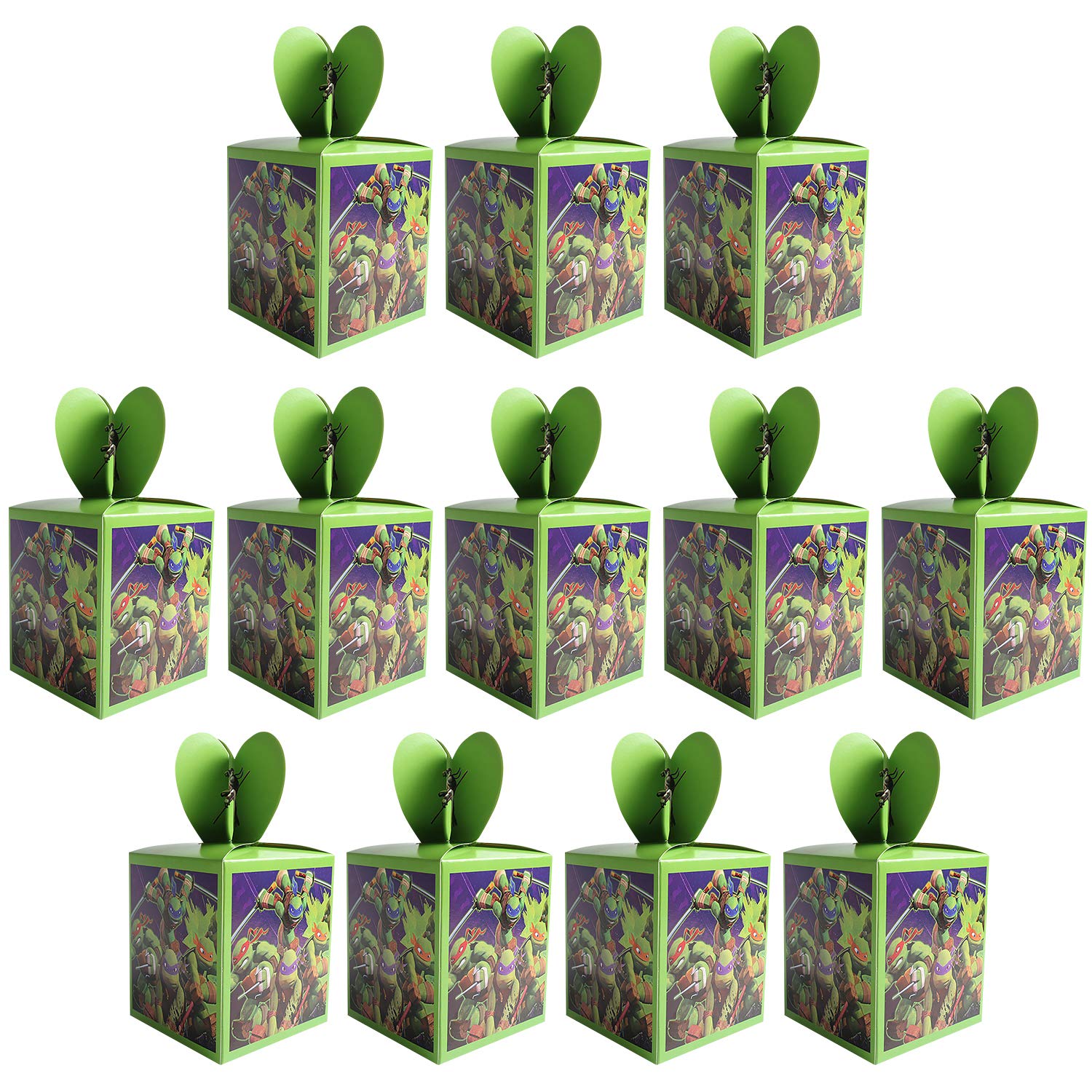 Qemsele Kids Party Boxes 12pcs, Kids Party Bags for Theme Birthday Party Favors Give Aways Supplies Gift Lunch Meal Box Treat Bags Goodie for Children Boys Girls Toddlers Wedding Festival (Turtles)