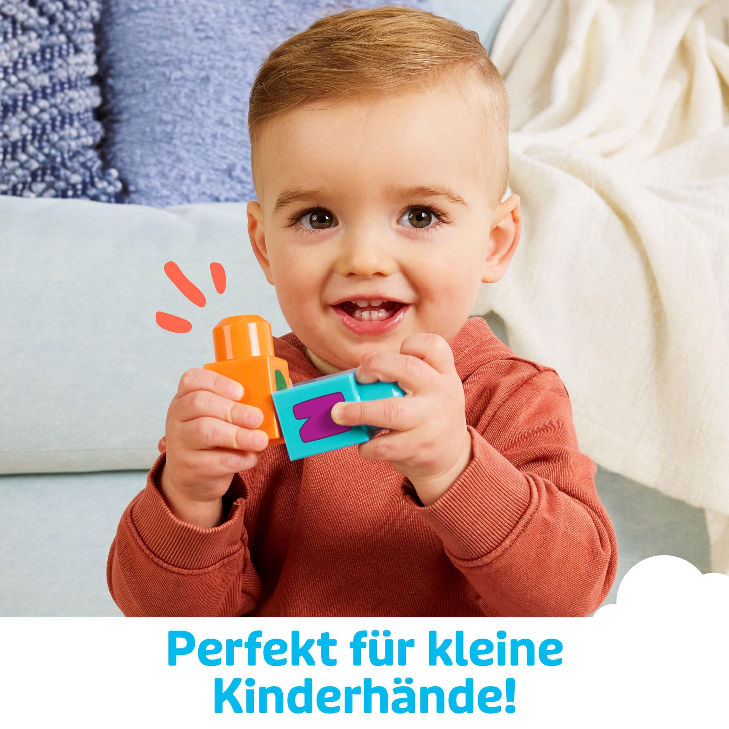MEGA BLOKS ABC Musikzug - mit Musik und Geräuschen zum Lernen des Alphabets, 50-teiliges Spielset mit beweglichen Rädern und Bausteinen, Buchstaben A bis Z aufgedruckt, für Kinder ab 1 Jahr, FWK22