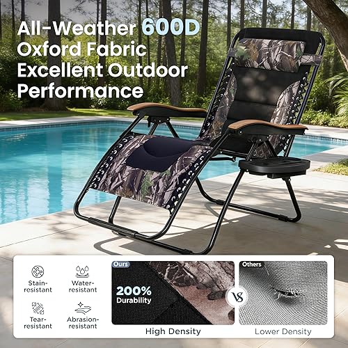 Miniatura 6 de PHI VILLA Juego de 2 sillas acolchadas XXL de gravedad cero, reclinables plegables para patio, asiento antigravedad de 30 pulgadas de ancho