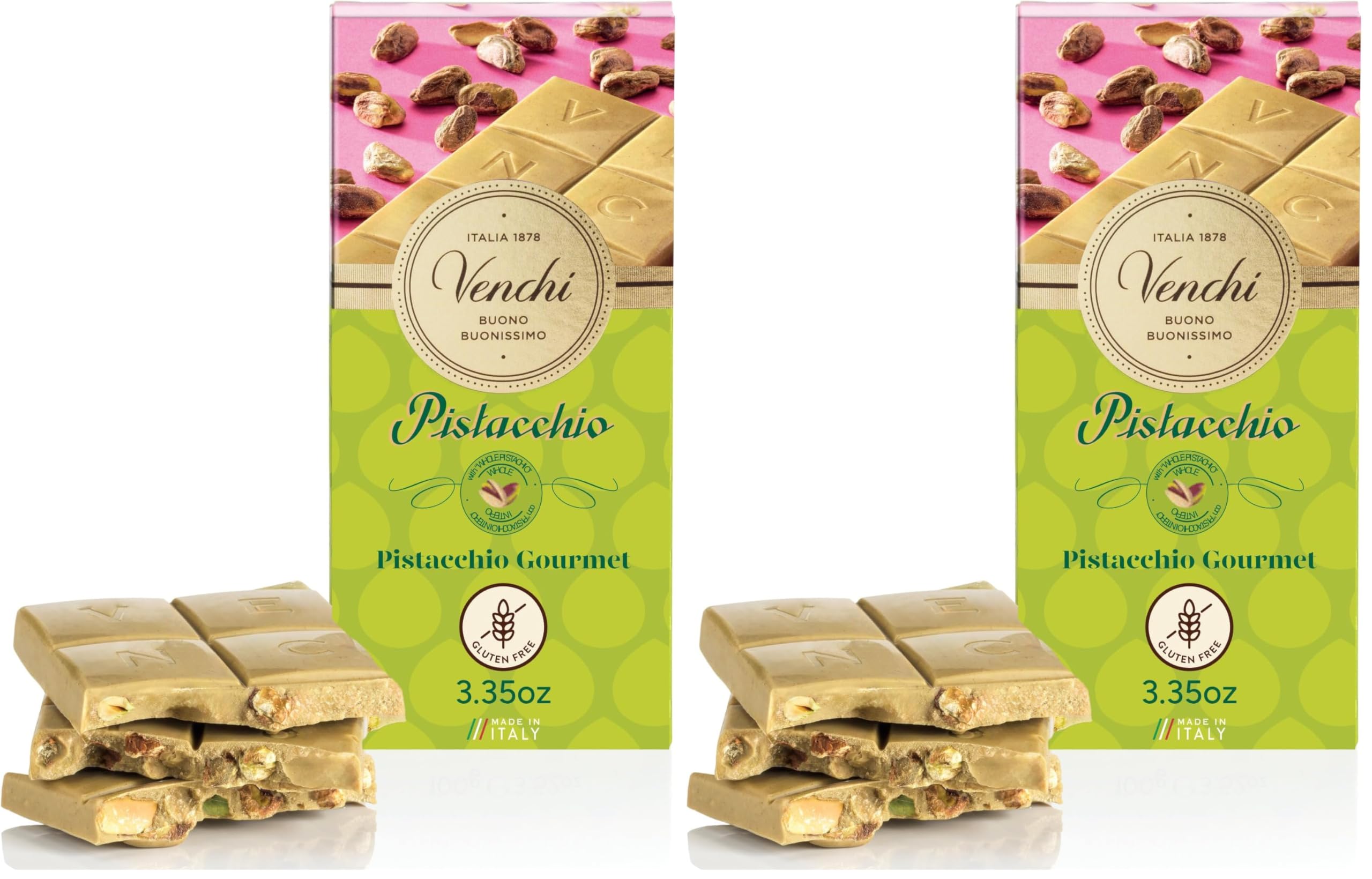 Pistachio Gourmet Chocolate Bar - White Chocolate and Pistachio Paste Cream Bar, 3.53 oz - Gluten Free (Pack of 2)