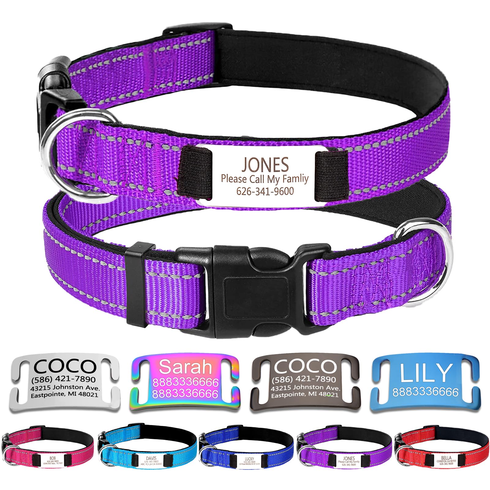 Personalized Pet Collars,Dog Collar with Engraved Name Plate ID Tags,Custom Reflective Adjustable Nylon Collar,Pet Collar for Small Medium Large Dogs,Christmas Pet Gift